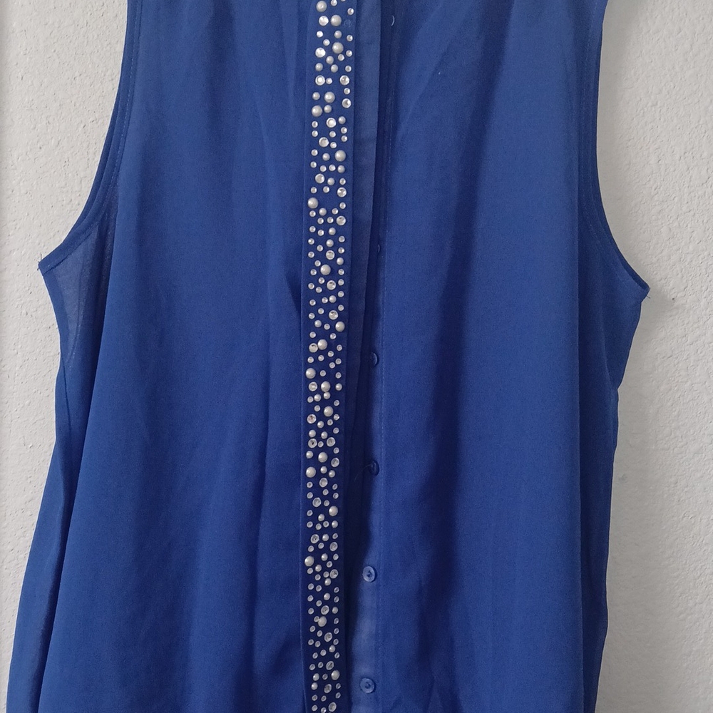 Blue Sleeveless Top with Embellishments
